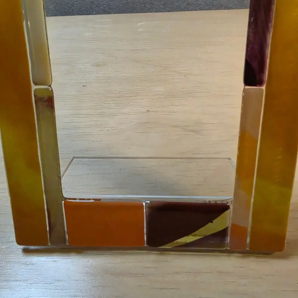 Handcrafted Stained Glass Mosaic Picture Frame Autumn Earth Tones Tabletop Art